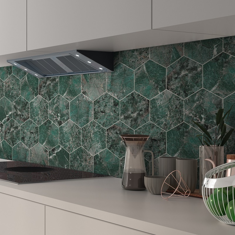 Sunwings Peel and Stick Hexagon Tile | Stock in US | Stone Composite Green Amazonita Marble Looks Mosaic Wall Tile