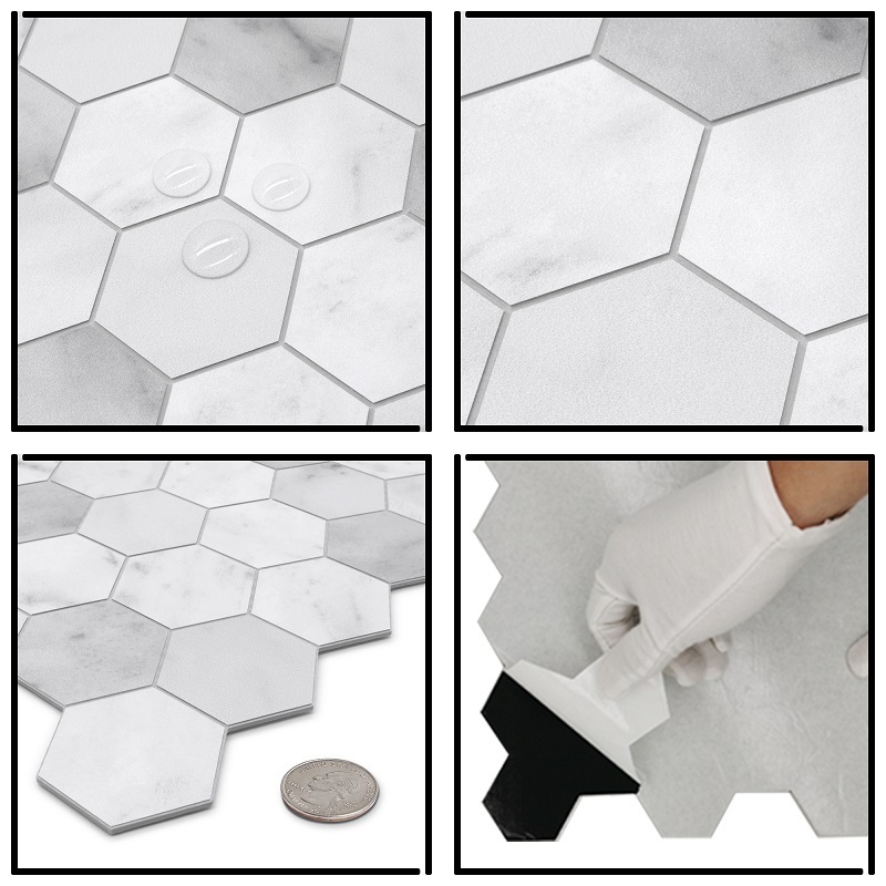 Sunwings Hexagon Peel and Stick Tile | Stock in US | Marble Looks Stone Composite Mosaic Backsplash For Kitchen Wall Tile