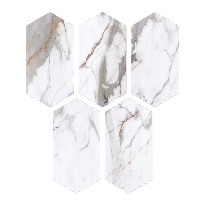 Sunwings Gold Calacatta Peel and Stick Picket Tile | Stock in US | Marble Mosaics Tile Sticker For Interior Wall Decoration