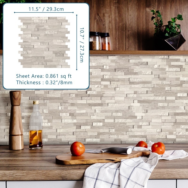 Sunwings Natural Stone Peel and Stick Tile | Stock in US | Silver Wood Marble Decorative Mosaic For Kitchen, Bathroom, Fireplace