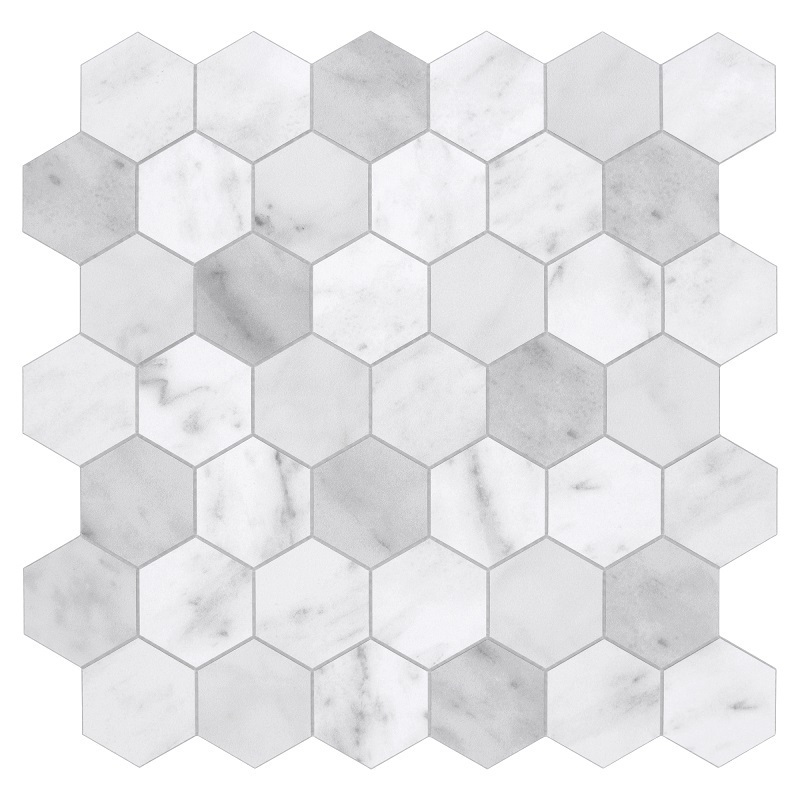 Sunwings Peel and Stick Hexagon Tile | Stock in US | Bianco Carrara Looks Stone Composite Stick On Tile For Interior Decor