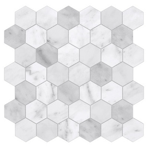 Sunwings Peel and Stick Hexagon Tile | Stock in US | Bianco Carrara Looks Stone Composite Stick On Tile For Interior Decor