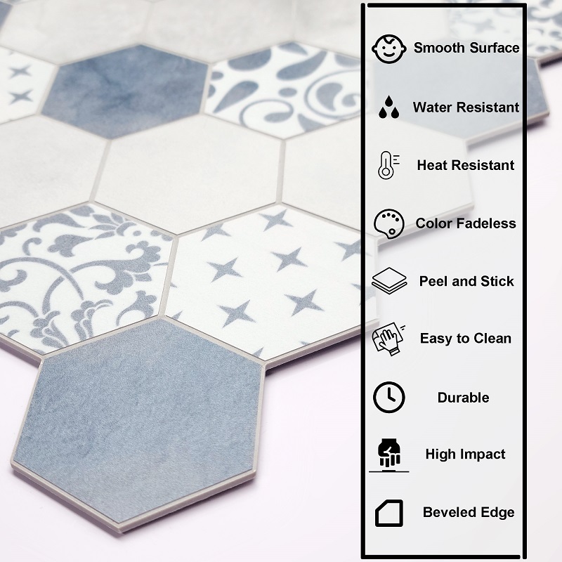 Sunwings Hexagon Peel and Stick Tile | Stock in US | Cement Looks Stone Composite Mosaic Backsplash For Kitchen Wall Tile