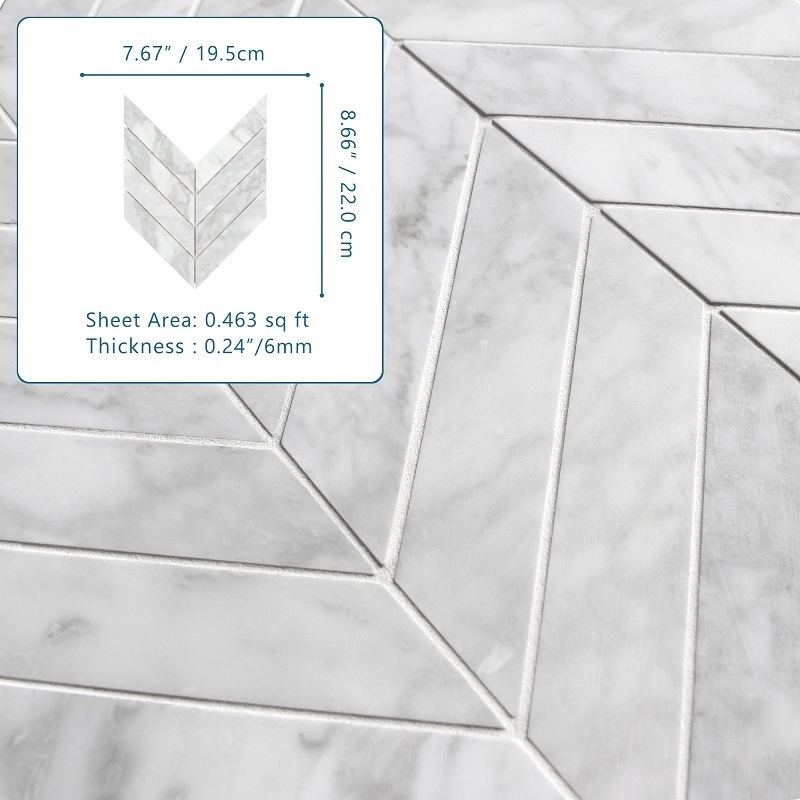 Sunwings Marble Mosaic Tile | Stock in US | White Carrara Chevron Mosaics Wall And Floor Tile