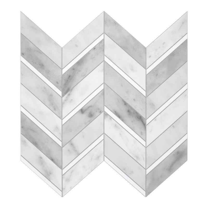 Sunwings Peel and Stick Chevron Tile | Stock in US | Bianco Carrara Looks Stone Composite Stick On Tile For Interior Decor