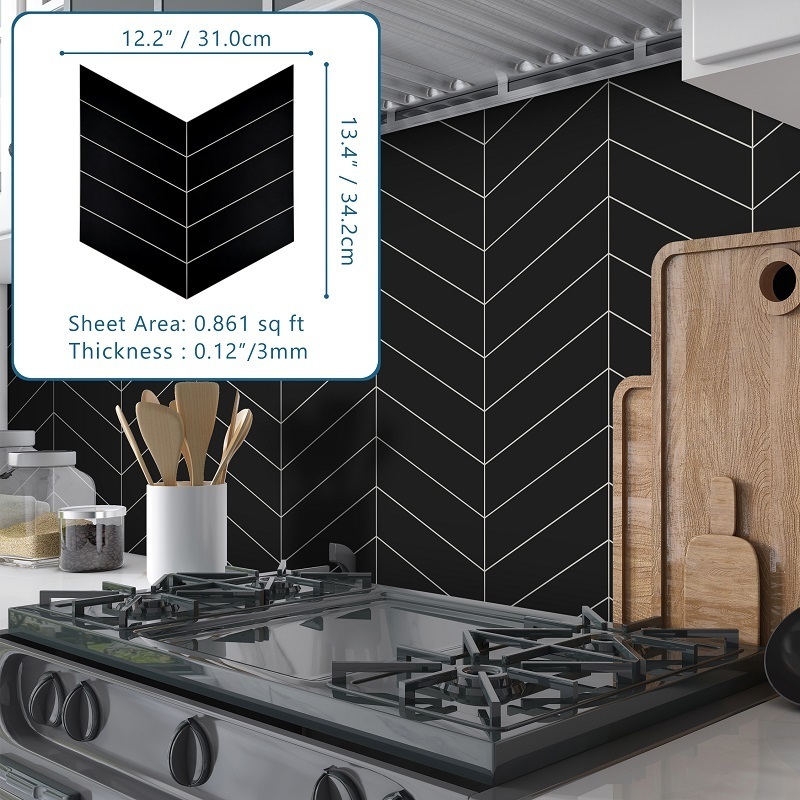 Sunwings Peel and Stick Chevron Tile | Stock in US | Black Tile Sticker Mosaic for Kitchen Backsplash And Decoration Wall