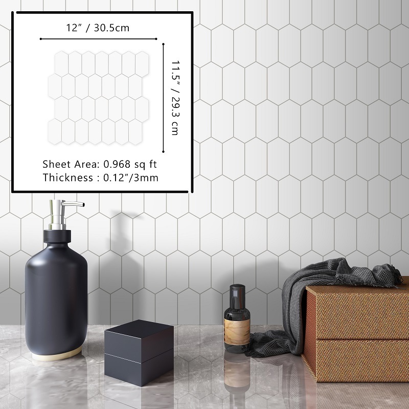 Sunwings Long Hexagon Peel and Stick Tile | Stock in US | Marble Looks Stone Composite Mosaic Backsplash For Kitchen Wall Tile