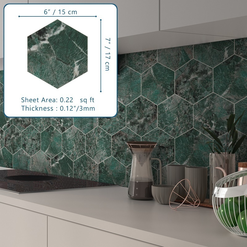 Sunwings Art Deco Hexagon Peel and Stick Tile  | Direct Factory Marble Mosaic Backsplash For Kitchen Bathroom