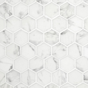 Sunwings Hexagon Recycled Glass Mosaic Tile | Stock in US | White Calacatta Hexagon Mosaics Wall And Floor Tile