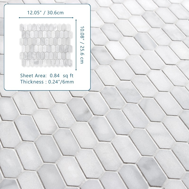 Sunwings Marble Mosaic Tile | Stock in US | White Carrara Picket Mosaics Wall And Floor Tile