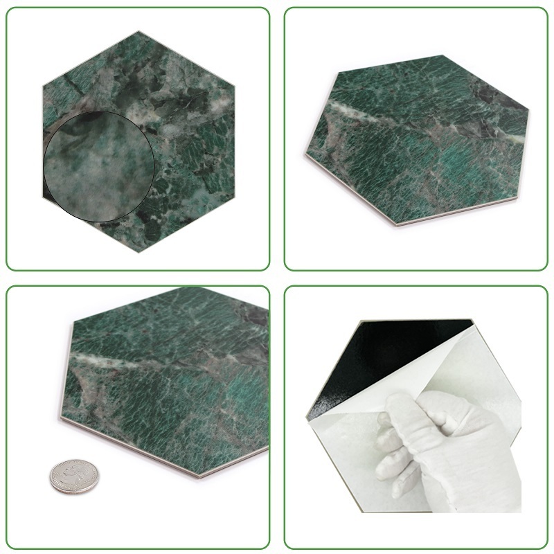 Sunwings Peel and Stick Hexagon Tile | Stock in US | Stone Composite Green Amazonita Marble Looks Mosaic Wall Tile