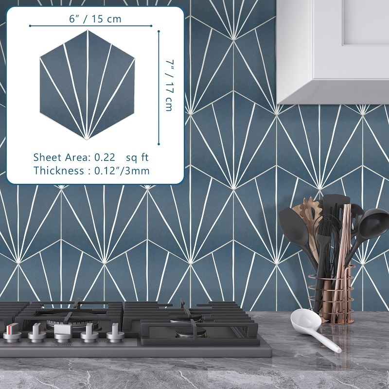 Sunwings Art Deco Blue Hexagon Peel and Stick Tile  | Direct Factory Prices Mosaic Backsplash For Kitchen Wall Decoration