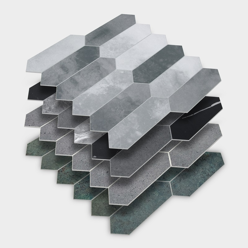 Sunwings Long Hexagon Peel and Stick Tile | Stock in US | Cement Looks Stone Composite Mosaic Backsplash For Kitchen Wall Tile