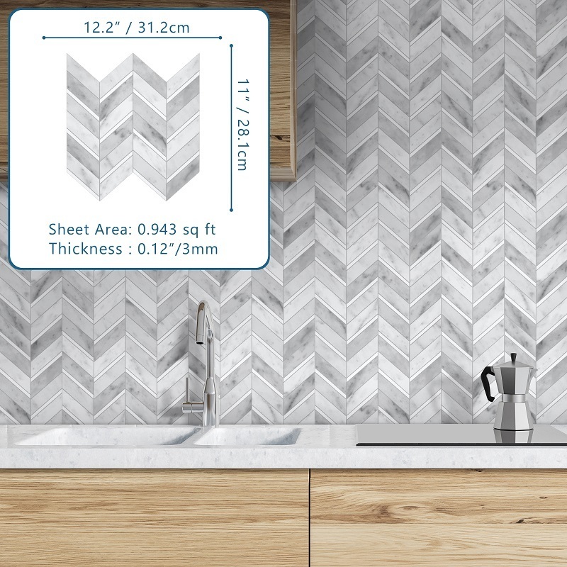 Sunwings Peel and Stick Chevron Tile | Stock in US | Bianco Carrara Looks Stone Composite Stick On Tile For Interior Decor