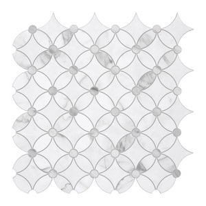 Sunwings White Carrara Peel and Stick Waterjet Tile | Stock in US | Coin Marble Mosaics Tile Sticker For Wall Decoration