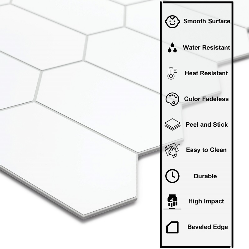 Sunwings Long Hexagon Peel and Stick Tile | Stock in US | Marble Looks Stone Composite Mosaic Backsplash For Kitchen Wall Tile