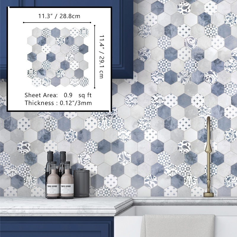 Sunwings Hexagon Peel and Stick Tile | Stock in US | Cement Looks Stone Composite Mosaic Backsplash For Kitchen Wall Tile