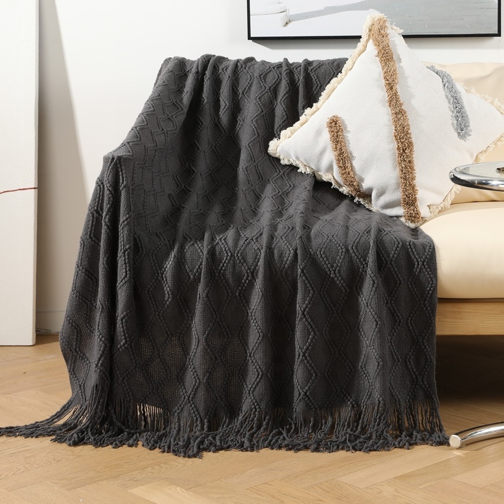 Manufacturers Summer Camel Heavyweight Throw Wool Cable Knit Blankets Wool Cable Knit Knee Blanket