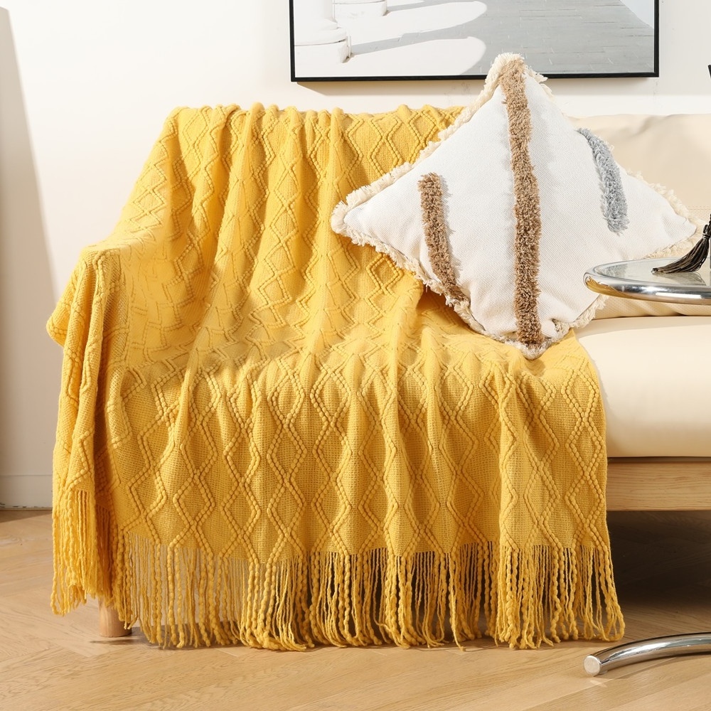 Manufacturers Summer Camel Heavyweight Throw Wool Cable Knit Blankets Wool Cable Knit Knee Blanket