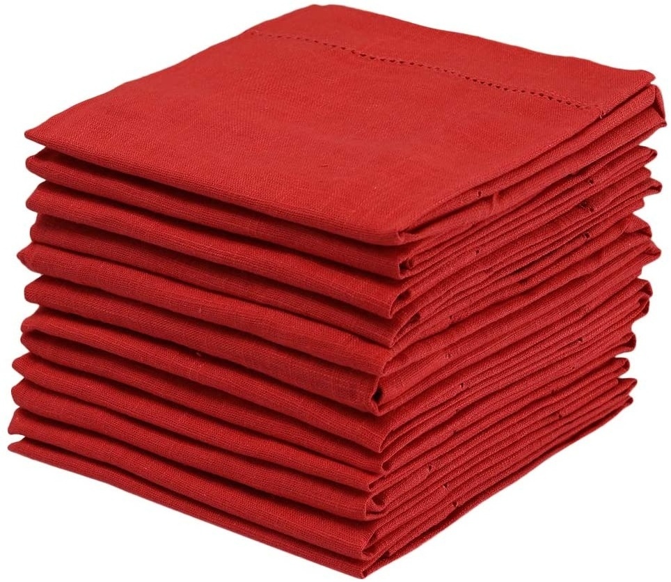 Dinner napkins Cloth 12 Pack 20x20 100% Natural Oversized Bulk linen napkin christmas Weddings Festive Red