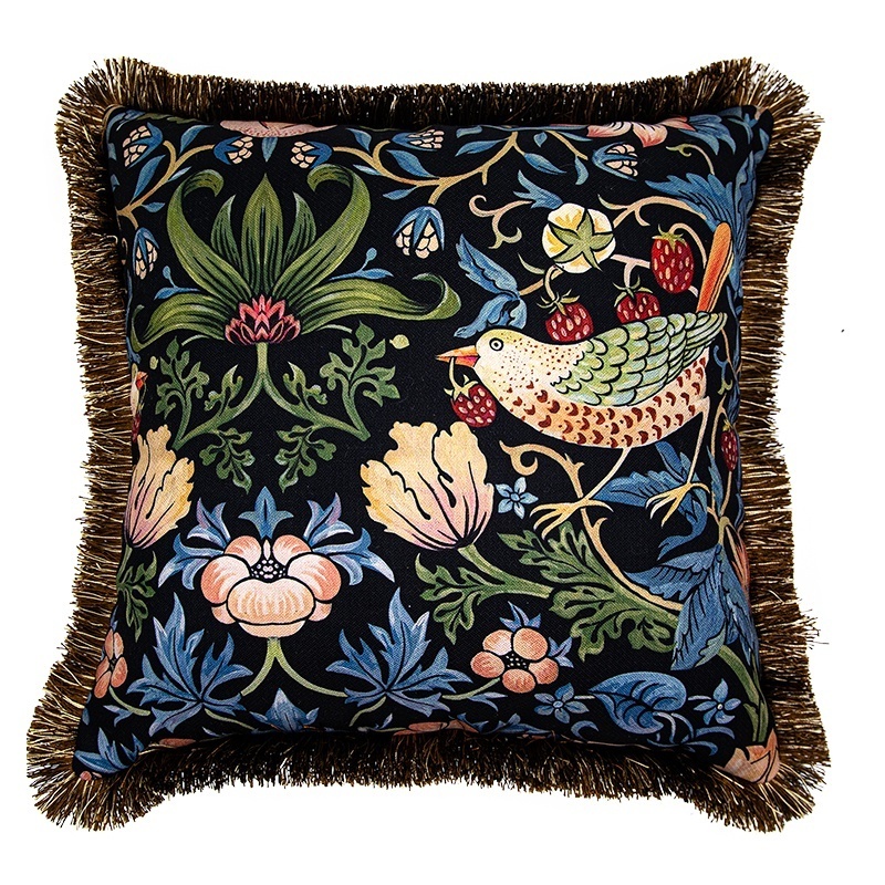 Nordic Style Decorative Black Home Decor Throw Pillow Cover Floral Bird Tassel Cushion Covers Wholesale Pillow Cases 45x45cm