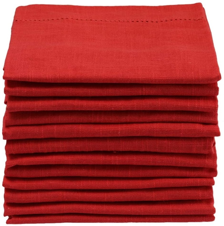 Dinner napkins Cloth 12 Pack 20x20 100% Natural Oversized Bulk linen napkin christmas Weddings Festive Red