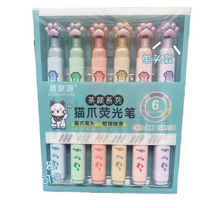 6pcs pastel paw color highlighter fluorescent marker