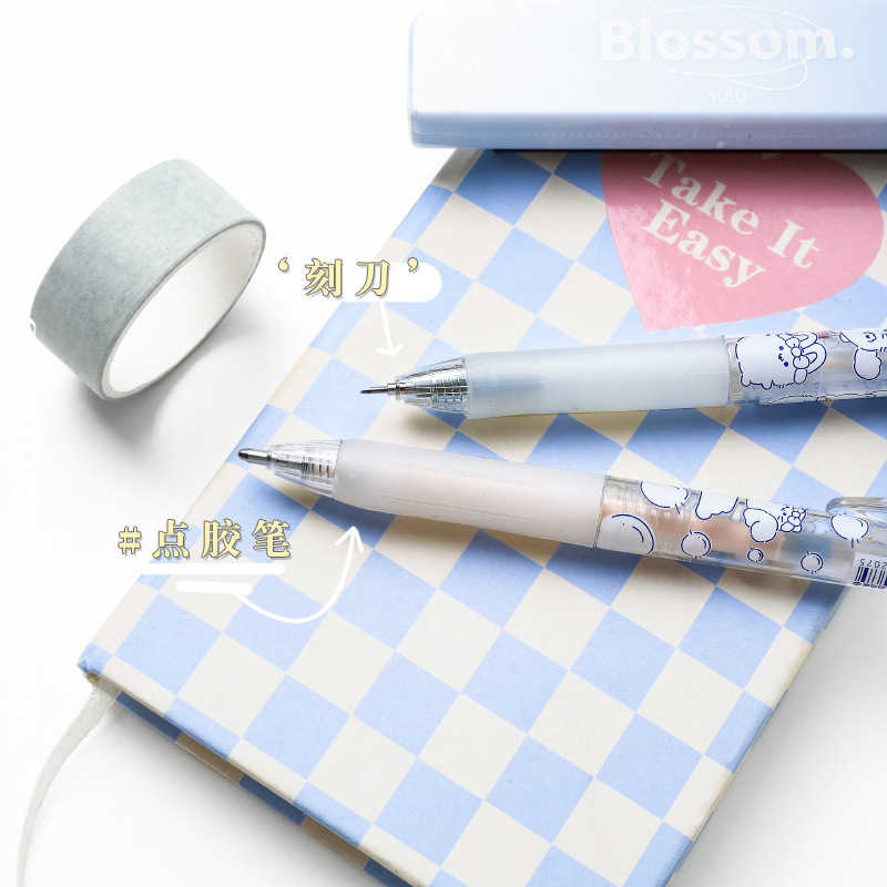 Simple Pen Shape Glue Tape Roller Tape Knife Pen 2 Pcs Per Pack