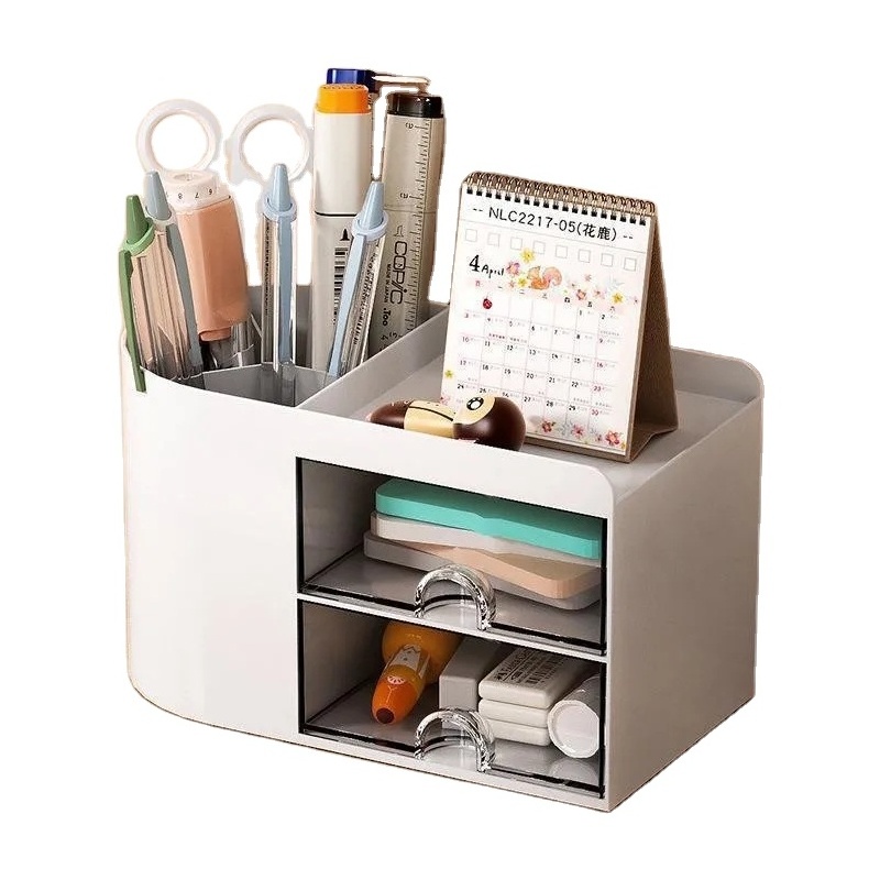 Desk Organizer Pencil Holder Multifunctional Desktop Stationery Pen Holder Box with drawer