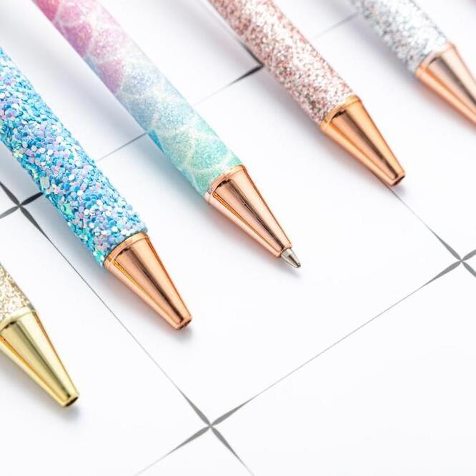 1mm Color glitter bling retractable metal ballpoint pen with diamond charms for girls and promotional gift