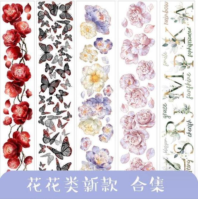 4cm*3m floral rose cartoon washi paper and pet masking tape for diy scrapbooking journal deco tapes