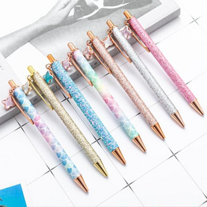 1mm Color glitter bling retractable metal ballpoint pen with diamond charms for girls and promotional gift