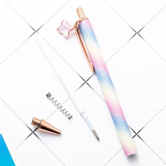 1mm Color glitter bling retractable metal ballpoint pen with diamond charms for girls and promotional gift