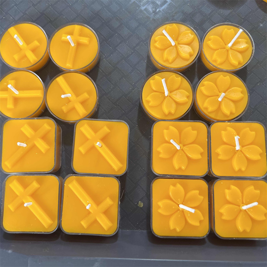 Wholesale Flameless Beeswax Tea Light Candles Plastic Can Mini tealight Candles Yellow Unscented Square Tea Light