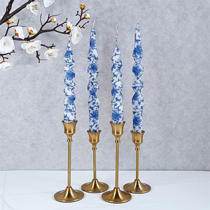 OEM/ODM Custom Painted Spiral Taper Candles Chinese Traditional Blue and White Pattern Twist Candle Dinner Floral Stick Candles