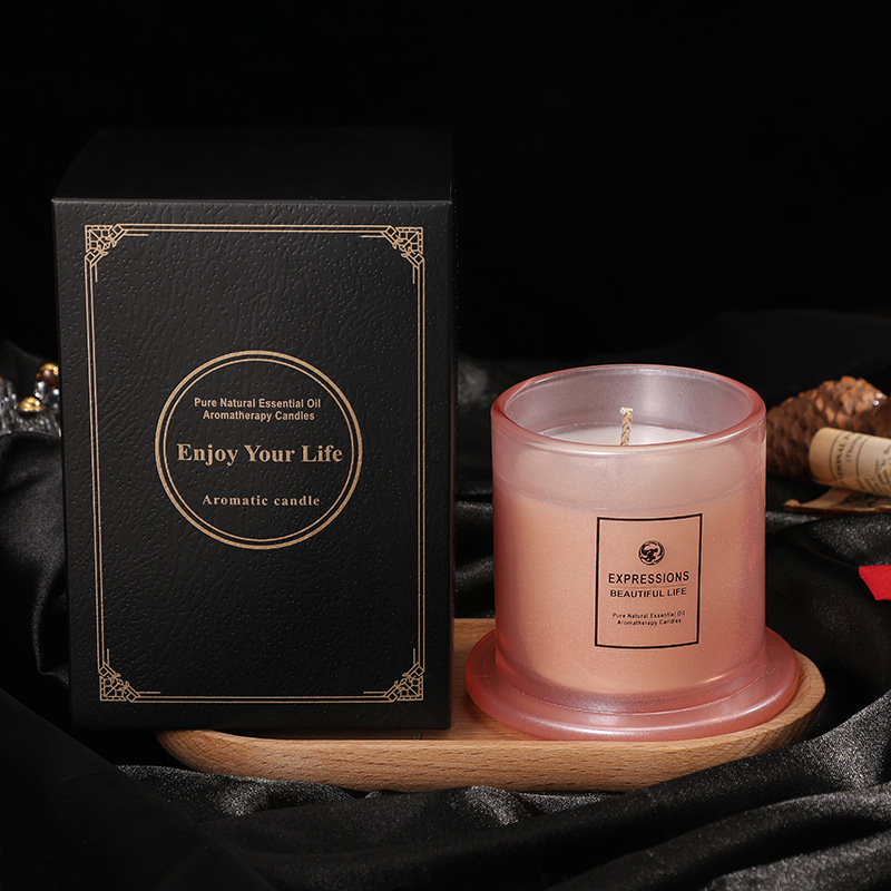 Unique Holder Thick Glass Lid Luxury Jar Candle Essential oil Soy Wax Candle With Glass Cover Box Packing For Spiritual Relax