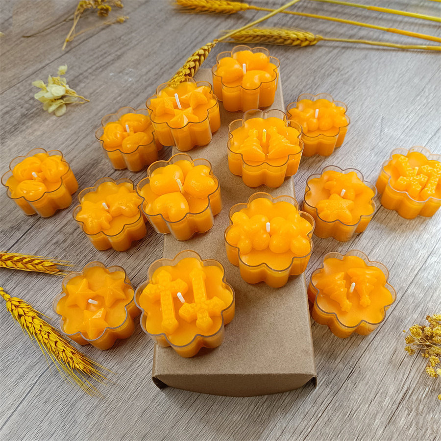 24/48Pcs Romantic Tealight Candles Delicate Natural Beeswax Tea Lights Candle Long Burn Time Flower Cup Mini Tea Candles OEM/ODM