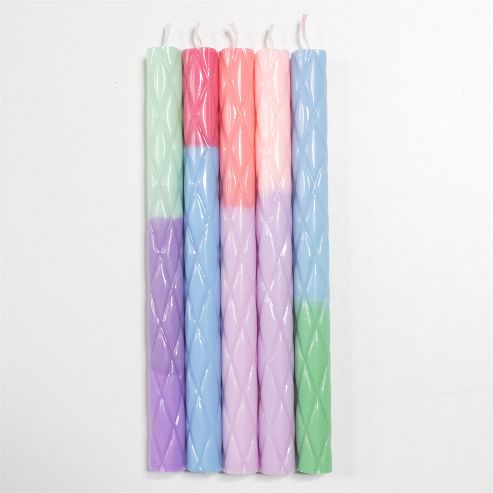 New Design Flameless Long Tapered Pillar Candles Bulk Dinner Table Gradient Color Paraffin Wax Candles