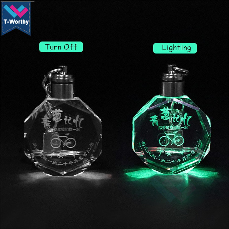 Promotional Souvenir Gifts Custom Laser LED Light Up 3D Led Crystal Keychain