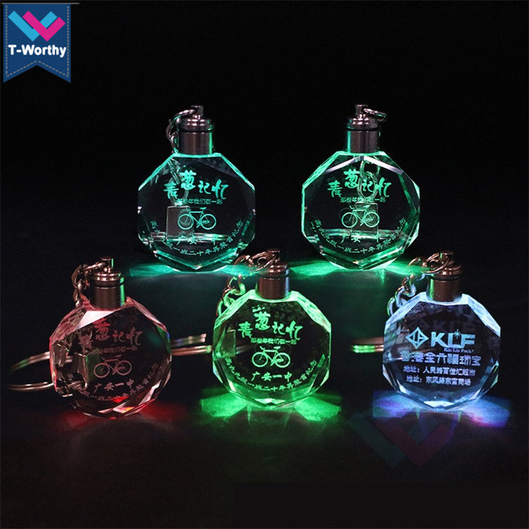 Promotional Souvenir Gifts Custom Laser LED Light Up 3D Led Crystal Keychain