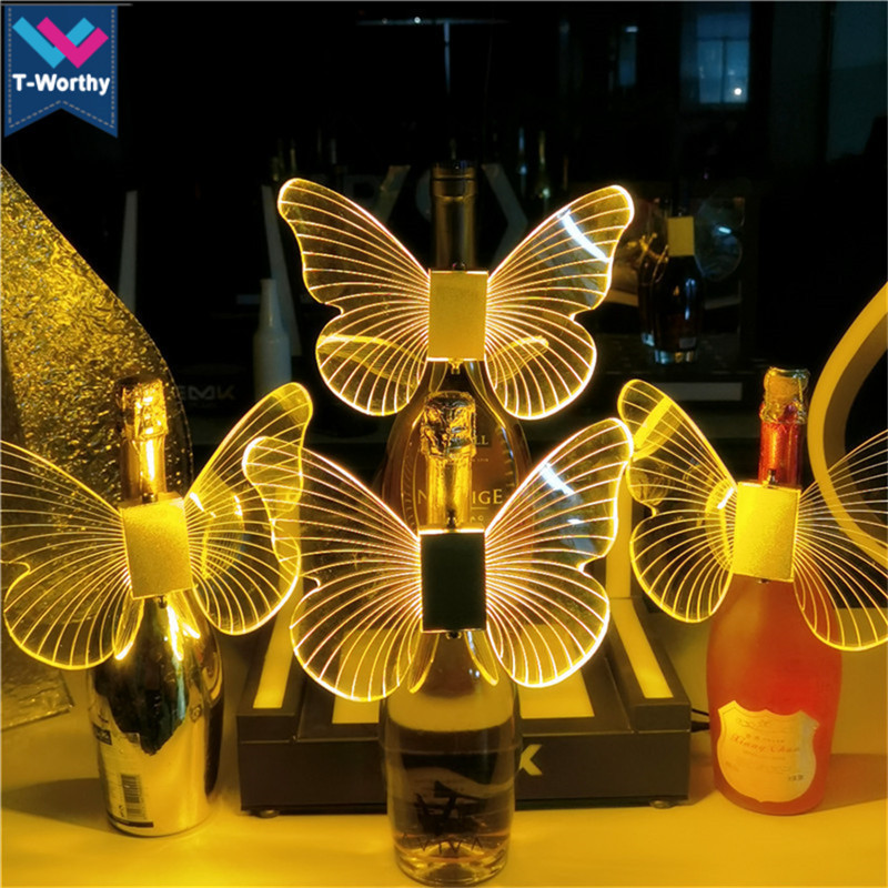 Rechargeable LED Strobe Baton Glowing Butterfly Wings Lamps Champagne Burst Light Flash Stick Wine Cap Service Bottle Topper