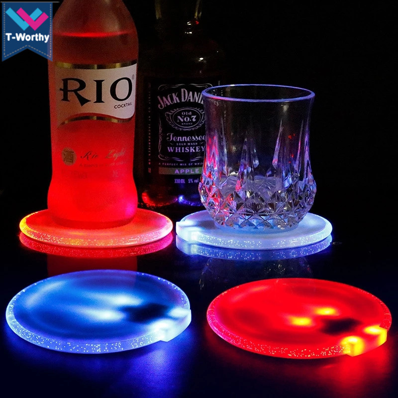 T-Worthy Night Club Gravity sensor 10cm LED Bottle Glorifier Customized Logo Light Up LED Coaster LED Beer / Wine Cup Mat