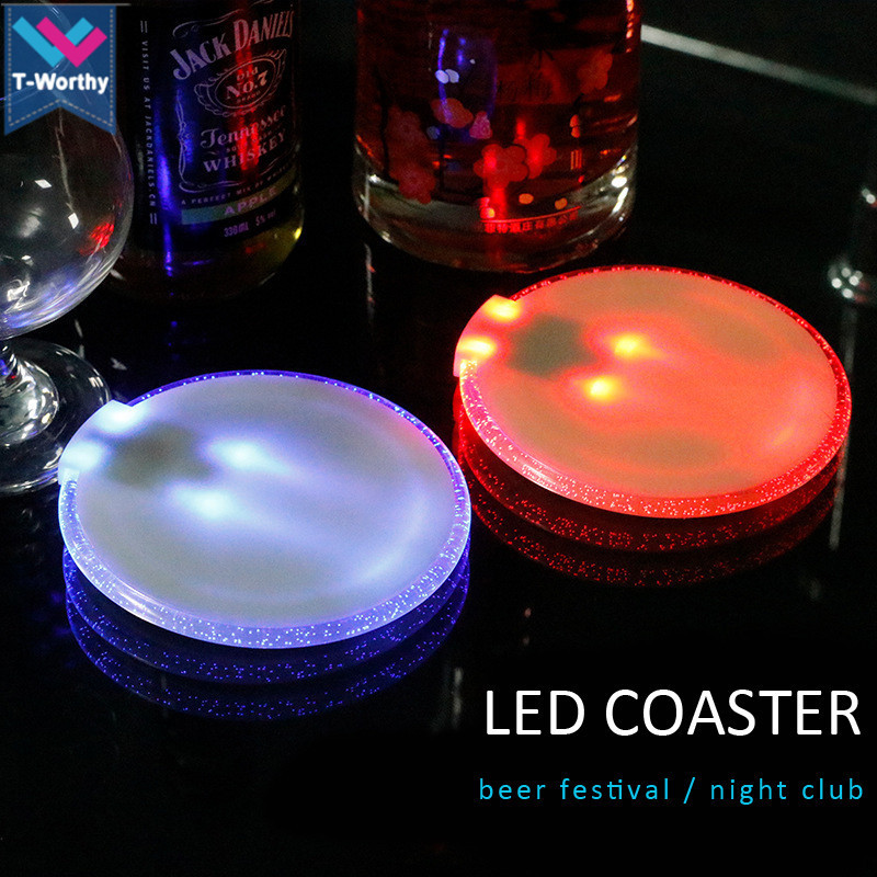 T-Worthy Night Club Gravity sensor 10cm LED Bottle Glorifier Customized Logo Light Up LED Coaster LED Beer / Wine Cup Mat