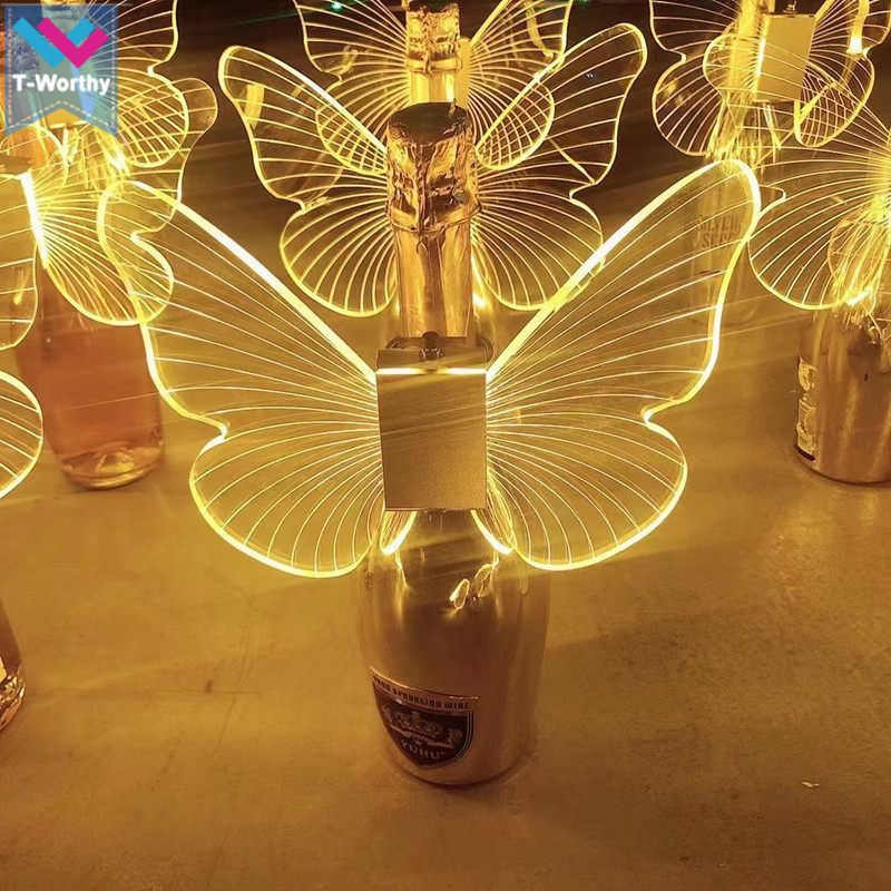 Rechargeable LED Strobe Baton Glowing Butterfly Wings Lamps Champagne Burst Light Flash Stick Wine Cap Service Bottle Topper