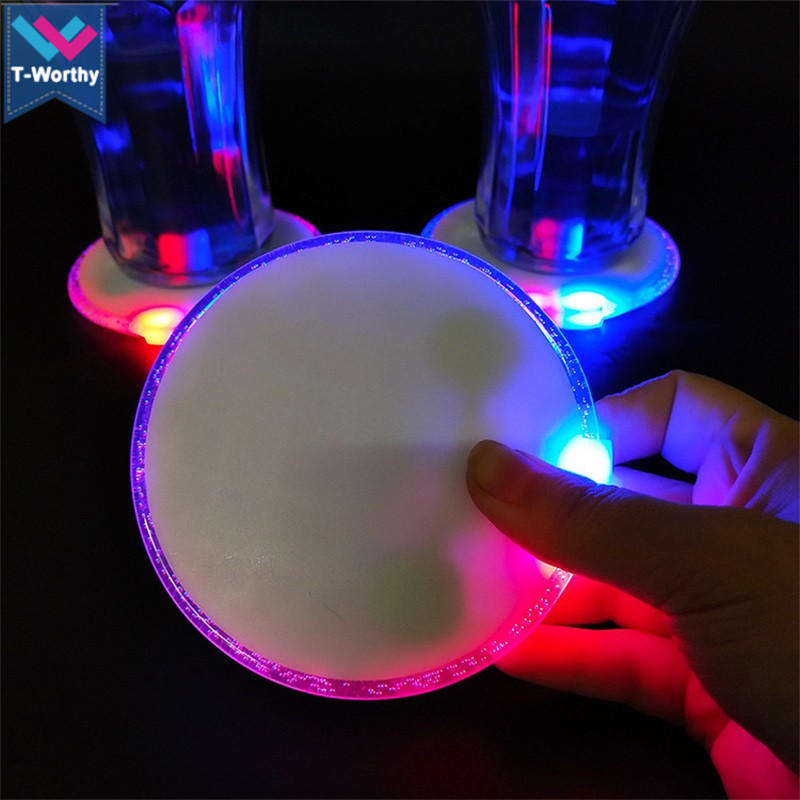 T-Worthy Night Club Gravity sensor 10cm LED Bottle Glorifier Customized Logo Light Up LED Coaster LED Beer / Wine Cup Mat