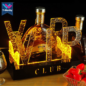 Customized Light up VIP Bottle Presenter Display Stand for Bar Night Club Wine Rechargeable Acrylic Brandy Bottle Holder