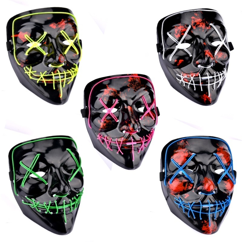 Hot Sale Halloween Party Scary Neon LED Mask Light up Full Face Black  Purge Masks