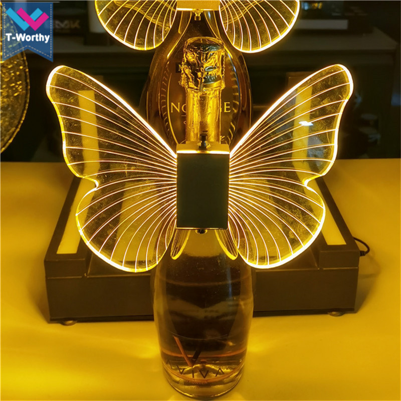 Rechargeable LED Strobe Baton Glowing Butterfly Wings Lamps Champagne Burst Light Flash Stick Wine Cap Service Bottle Topper