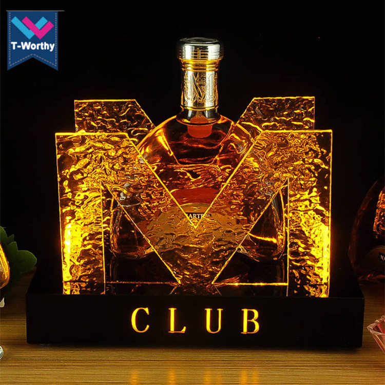 Customized Light up VIP Bottle Presenter Display Stand for Bar Night Club Wine Rechargeable Acrylic Brandy Bottle Holder