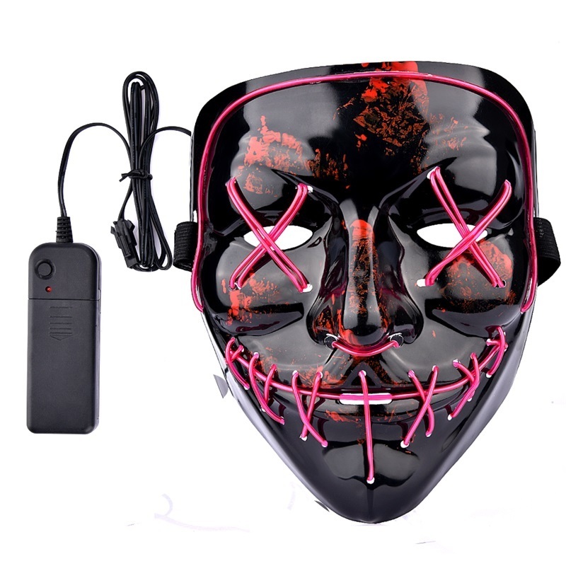 Hot Sale Halloween Party Scary Neon LED Mask Light up Full Face Black  Purge Masks